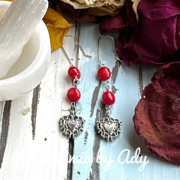 Bamboo coral dangle silver statement extra long earrings protection - Picture 1 of 4